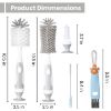 Picture of Ariseno 5-in-1 Baby Bottle Cleaner Set, Including Nylon & Silicone Bottle Brush, Cap, Straw & Nipple Brushes, BPA-Free (Grey)