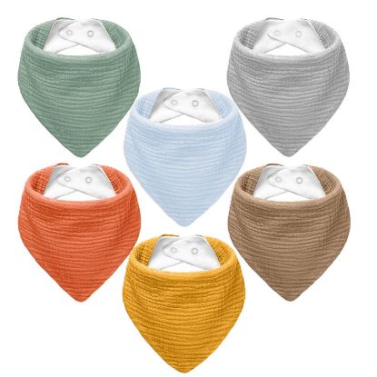 Picture of NISXABEBE Muslin Baby Bibs,Soft Triangular Baby Bandana Drool Bibs for Baby Boy Girl,Solid Colors Bib for Drooling Teething 6 Pack(Unisex)
