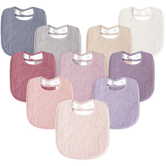 Picture of Susurration Muslin Baby Drool Bibs 10Pack Soft Square Adjustable Bandana Bibs for Unisex Baby Girls & Boys (Pink)
