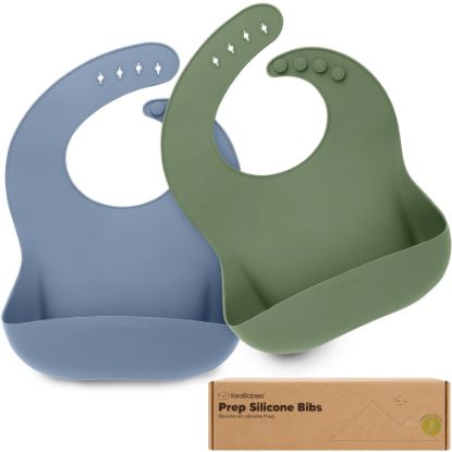 Picture of KeaBabies 2-Pack Silicone Bibs for Babies, Toddlers Girl, Boy - Sturdy Food-Grade Baby Bibs for Eating, Large Food Catcher, Clean & Put On Easily, Waterproof Toddler Feeding Essentials (Slate)