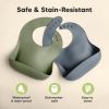 Picture of KeaBabies 2-Pack Silicone Bibs for Babies, Toddlers Girl, Boy - Sturdy Food-Grade Baby Bibs for Eating, Large Food Catcher, Clean & Put On Easily, Waterproof Toddler Feeding Essentials (Slate)