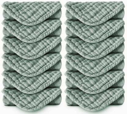 Picture of Spotted Play Muslin Burp Cloths Cotton Large 20''x10'' Extra Soft and Absorbent Baby Wash Cloths Spit Up Rags - Baby Burping Cloth for Boys Girls Items(12 Pack Green)