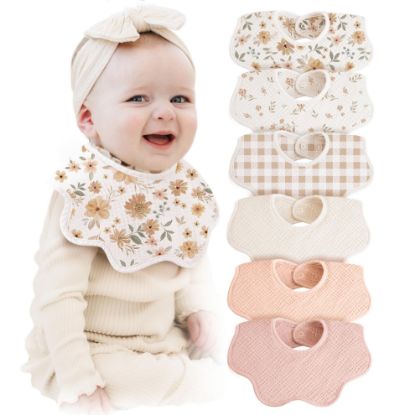 Picture of Konssy Muslin Baby Bibs Cotton Absorbent Bandana Drool Bibs for Teething and Drooling, 6-Pack for Baby Boys & Girls
