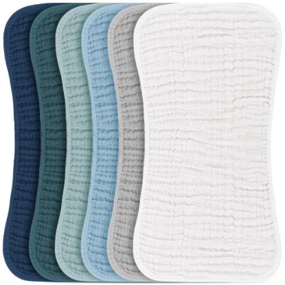 Picture of Konssy Muslin Baby Burp Cloths Sets for Unisex- 6 Pack Large Cotton Burping Clothes for Newborn, Baby Girls and Boys