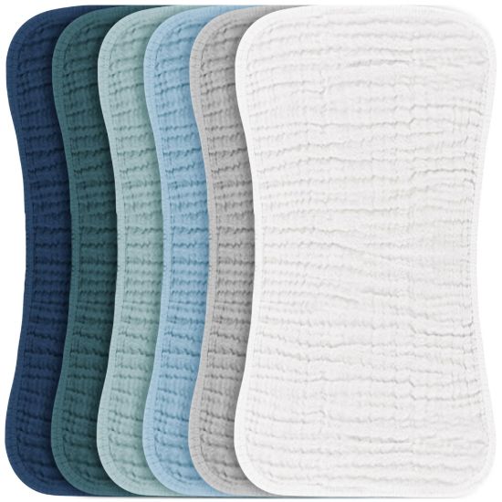 Picture of Konssy Muslin Baby Burp Cloths Sets for Unisex- 6 Pack Large Cotton Burping Clothes for Newborn, Baby Girls and Boys