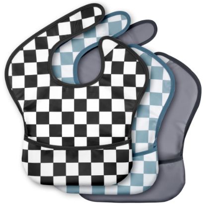 Picture of CIVARUA KIDS 3-Pack Waterproof Baby Bibs for Eating - Mess Proof Lightweight Toddler Feeding Bibs with Large Food Catcher, Food-Grade Baby Eating Essentials, Easy to Put On & Clean(Black Cherkerd)
