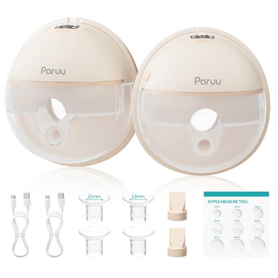 Picture of Paruu Hands Free Breast Pump P16, Wearable Breast Pump Electirc Portable with 4 Modes & 12 Levels, Max 309mmHg Strong Suction 19/21/24mm Flange Inserts Wearable Breastfeeding Pump, 2 PackNude
