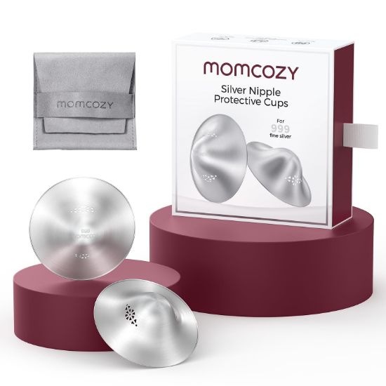 Picture of Momcozy 999 Silver Nursing Cups Original Perforated Breathable Design, 999 Silver Nipple Cover for Breastfeeding Essential, Nipple Shield for Nursing Newborn, Metal Nipple Shields, Regular Size