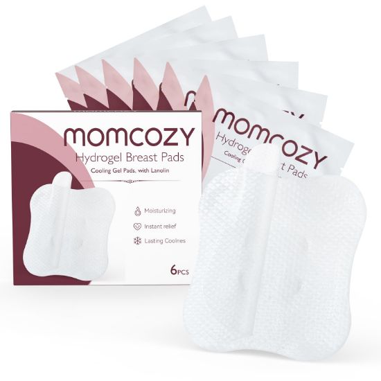 Picture of Momcozy Hydrogel Nursing Pads, Nipple Pads with Lanolin Supports Instant Cooling Relief from Breastfeeding and Pumping, Breastfeeding Essentials, 6 PCS Individually Wrapped
