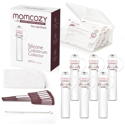 Picture of Momcozy Colostrum Collector Reusable Breast Milk Collector with Storage Case and Cotton Wipe, Portable Colostrum Container BPA Free, Multi-Use Collector 5ml-6pcs