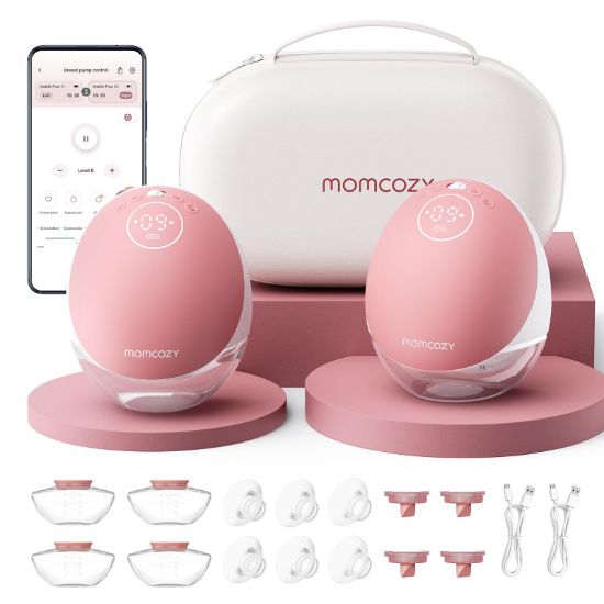 Picture of Momcozy Wearable Breast Pump, Hands Free Upgraded Mobile Flow | M9, App Discreet Control with Personalized Multi-Modes & 15 Levels, Wearable Breast Pump 24mm, 2 Pack Cozy Red