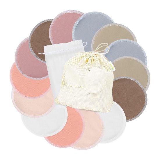 Picture of wegreeco Nursing Breast Pads (14 Pack) + Laundry Bag & Travel Storage Bag, 4.7 inch Option - Washable & Reusable Breastfeeding Nursing Pads (Mild, Large)