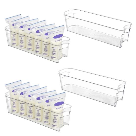 Picture of Vtopmart Breastmilk Storage Container 4PCS Set, Clear Freezer and Fridge Organizer Bins, Plastic Storage Bins for Breast Milk, Baby Pouches, Formula, Bottles and Yogurts, 4.3 Width, 14.7" Long