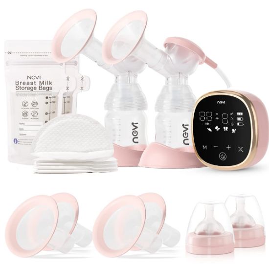 Picture of NCVI Electric Breast Pump 8782, Portable Hospital-Grade Double Pump with 4 Modes & 9 Levels, Anti-Backflow, Rechargeable Quiet Breastfeeding Pump for Efficient Comfortable Use at Home, Work or Travel