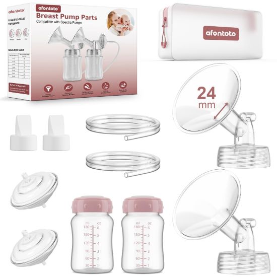 Picture of Pump Parts Compatible with Spectra S1/S2/9Plus Breastpump, Full Set Replacement Parts for Spectra Include 24mm Flange,Duckbill Valve,Backflow Protector,Tube,Bottle, Not Original S2/S1 Accessories