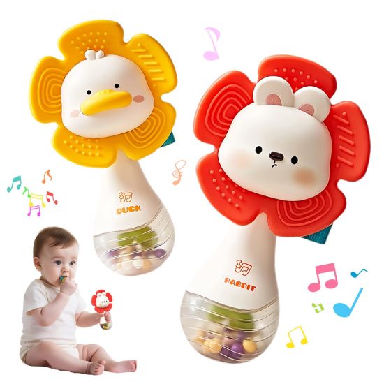 Picture of weirtoya 2 PCS Baby Rattles Teething Toys 3-6 Month, Baby Toys for 0-6 Months Infant Toy Sensory Toys with Beads Grasping Shaker, Newborn Must Haves Montessori Toys Babies Gifts