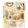 Picture of Golray 9pcs Newborn Baby Gift Baskets for Boys Girls Baby Shower, 2 Rattle/Seat Hang Toy/Blanket/Bodysuit/Bib/ 3D Socks/Wood Milestone/Carry Box, Neutral New Born Essential Stuff Unisex Baby Gifts Boy