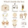 Picture of Golray 9pcs Newborn Baby Gift Baskets for Boys Girls Baby Shower, 2 Rattle/Seat Hang Toy/Blanket/Bodysuit/Bib/ 3D Socks/Wood Milestone/Carry Box, Neutral New Born Essential Stuff Unisex Baby Gifts Boy