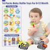 Picture of AZEN 16 Pack Baby Rattles Teething Toys 3-6 Months, Baby Toys 0-6 Months, Newborn Infant Toys 6-12 Months, Essentials Must Haves Wrist Socks Toddler Stocking Stuffers Christmas Gifts