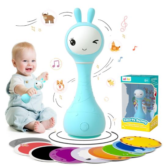 Picture of alilo Smarty Bunny Baby Rattle Musical Light Up Toys, Infants Newborns Baby Toys 0-3-6-12-18-24 Months,1 Year Old Boy Girl Easter Gifts, 4 Music Modes and Color Recognition Function with 9 Color Card