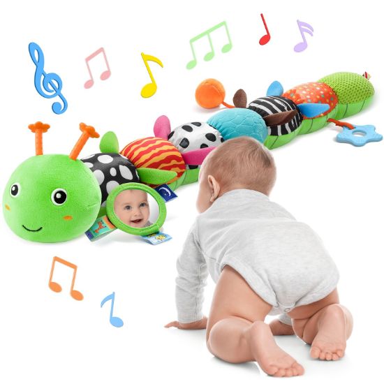 Picture of AWOTOY Baby Toys 6-12 Months Music Caterpillar Infant Toys Stuffed Animals 0-3-6 Months Tummy Time Teething Sensory Toys with Mirror Rattle&Pull String Boys Girls Birthday Gifts Easter Basket Stuffer