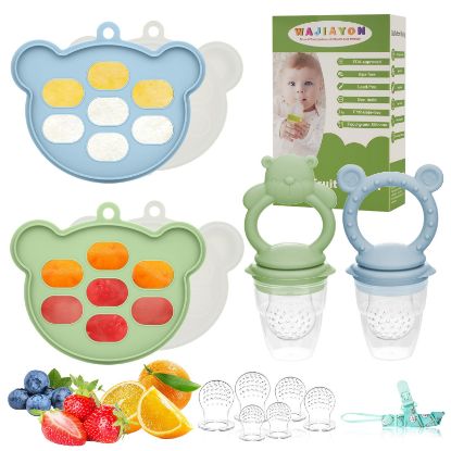 Picture of Baby Breastmilk Popsicle Molds & Baby Fruit Feeder (6 Pack), WAJIAYON Infant Food Freezer Tray Storage Containers, Silicone Teething Pacifier Feeder and Teether for Babies,Babies Feeder