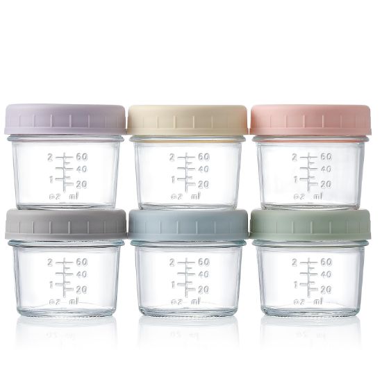 Picture of VITEVER 6 Pack Glass Baby Food Storage Containers - 4 oz Baby Food Storage Jars With Lids, Baby Food Maker, Microwave, Dishwasher & Freezer Safe