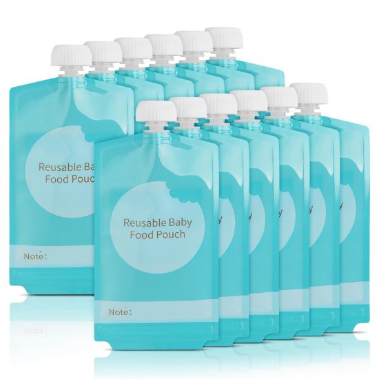 Picture of Kirecoo Reusable Baby Food Pouches - 12PCS 7oz Refillable Baby Food Storage Pouches, Squeeze Homemade Organic Applesauce Yogurt Smoothie Puree Storage for Kids Toddlers, Washable Freezer Safe