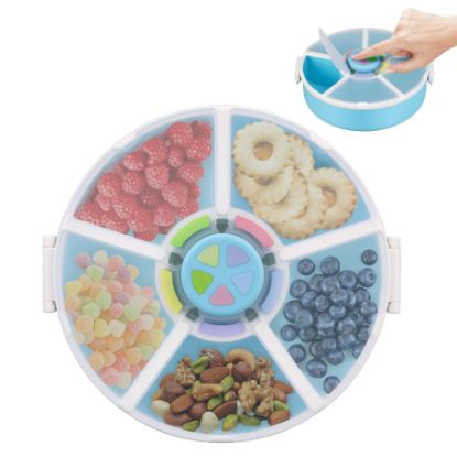 Picture of Pawtong Snack Rotator Container Reusable Snack Box with 5 Compartment Dispenser and Lid, Color Matching Opening Lid, BPA and PVC Free, for Home, School, Travel (1 Pack- Blue)