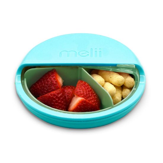 Picture of melii Spin Snack Container | 3-Compartment Rotating Snack Box with Sliding Window, BPA-Free, Dishwasher Safe, Portable Snack Container for Kids Ages 3+ (Blue)