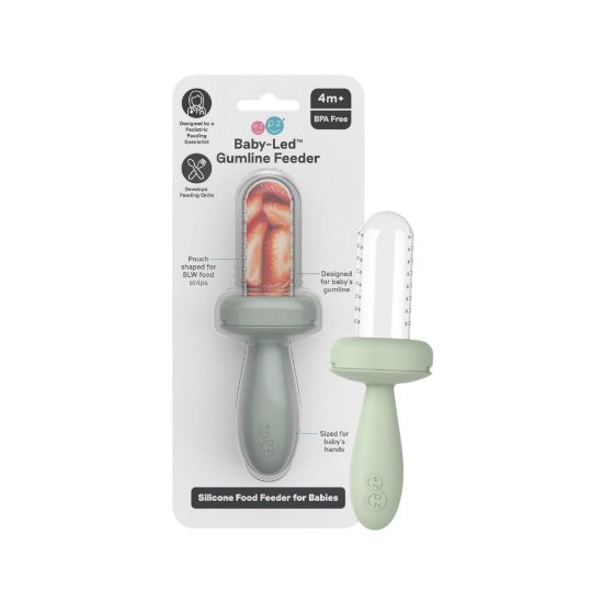 Picture of ezpz Baby-Led Gumline Feeder (Sage) - Silicone Fruit Feeder for Infants 4 Months + - Baby Feeding Essentials - BLW Tools - Works Best with Compatible Ice Tray (Sold Separately)