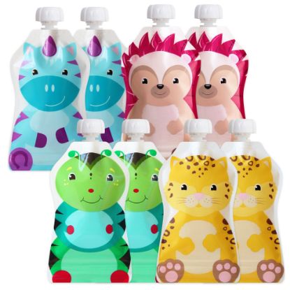 Picture of ChooMee Reusable Baby Food Pouches | BPA Free | Refillable Toddler Squeeze Pouches for Homemade Purees, Applesauce & Yogurt | Double Zipper, Easy Fill & Wide Bottom | 8CT, 5oz SnakPack FreshSquad