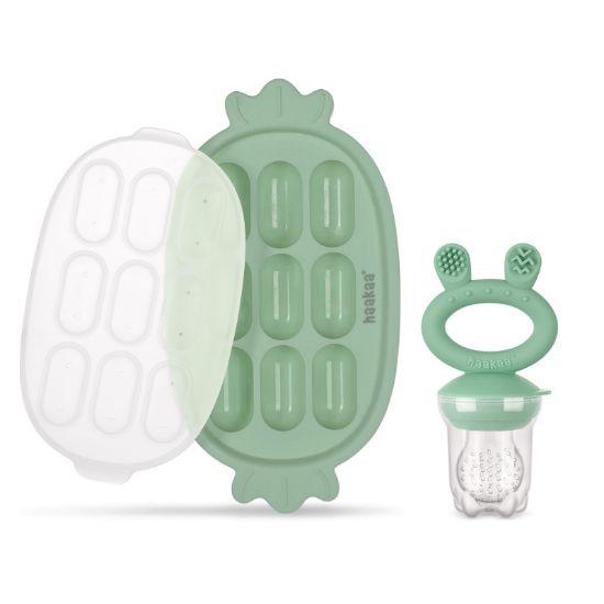 Picture of Haakaa Baby Fruit Food Feeder & Silicone Freezer Nibble Tray Combo - Breastmilk Popsicle Mold for Baby Cooling Relief, BPA Free Baby Mesh Food Feeder for Infant Self Feeding - Pea Green