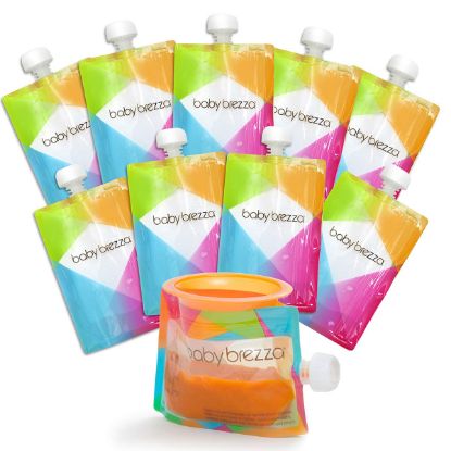 Picture of Baby Brezza Reusable Baby Food Storage Pouches, 10 Pack 7oz - Make Organic Food Puree for Kids or Toddlers and Store in Refillable Squeeze Pouches, Bulk Set is Freezer Safe & Washable