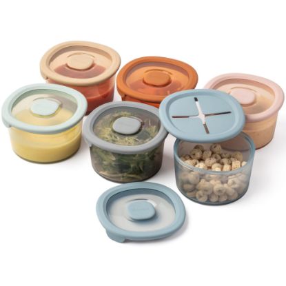 Picture of Moonkie Silicone Snack Containers for Kids and Toddlers | 8 oz Baby Food Containers with Airtight Lids and A Snack Lid | Baby Food Jars | BPA Free | Freezer & Dishwasher Safe | 6 Pack