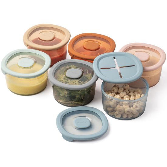 Picture of Moonkie Silicone Snack Containers for Kids and Toddlers | 8 oz Baby Food Containers with Airtight Lids and A Snack Lid | Baby Food Jars | BPA Free | Freezer & Dishwasher Safe | 6 Pack