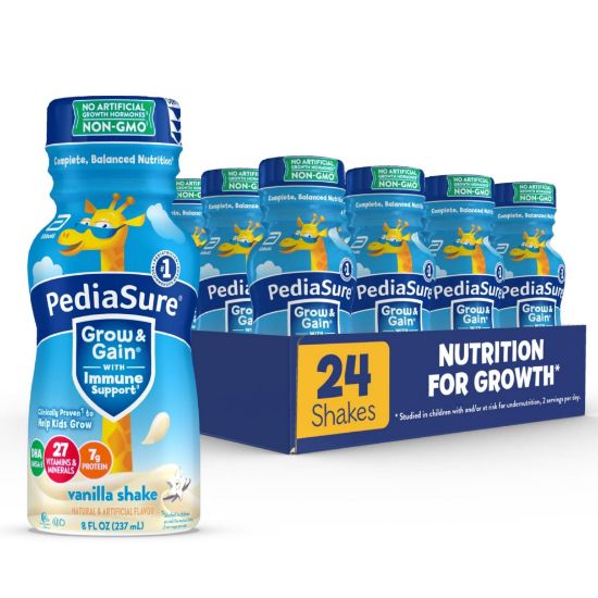 Picture of PediaSure Grow & Gain with Immune Support, 27 Vitamins & Minerals for Kids, 7g Protein, Non-GMO, Gluten-Free, Vanilla, 8-fl-oz Bottle, Pack of 24