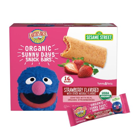 Picture of Earth's Best Organic Kids Snacks, Sesame Street Toddler Snacks, Organic Sunny Days Snack Bars for Toddlers 2 Years and Older, Strawberry with Other Natural Flavors, 16 Bars Per Box