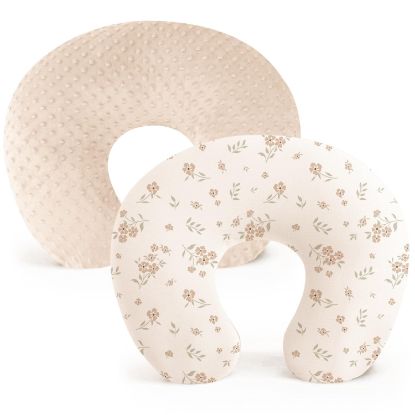 Picture of Konssy 2 Pack Nursing Pillow Covers, Soft and Comfortable Nursing Cover for Breastfeeding Pillows, Pillow Slipcover for Baby Girls Boys Newborn(Brown, Blossom)