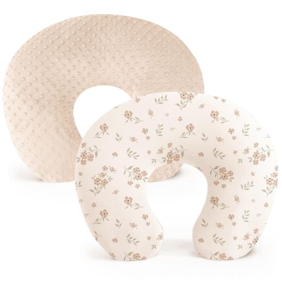 Picture of Konssy 2 Pack Nursing Pillow Covers, Soft and Comfortable Nursing Cover for Breastfeeding Pillows, Pillow Slipcover for Baby Girls Boys Newborn(Brown, Blossom)