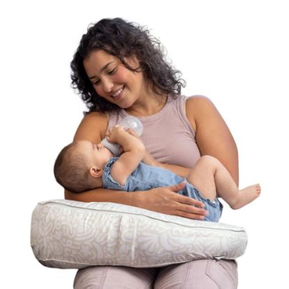 Picture of Boppy Uplift Nursing Pillow - Wedge Bottle & Breastfeeding Pillow to Reduce Spit-Up and Reflux Symptoms, with Body-Inclusive Opening and Belt, Baby Safety Alliance Verified - Cream Retro Squiggles
