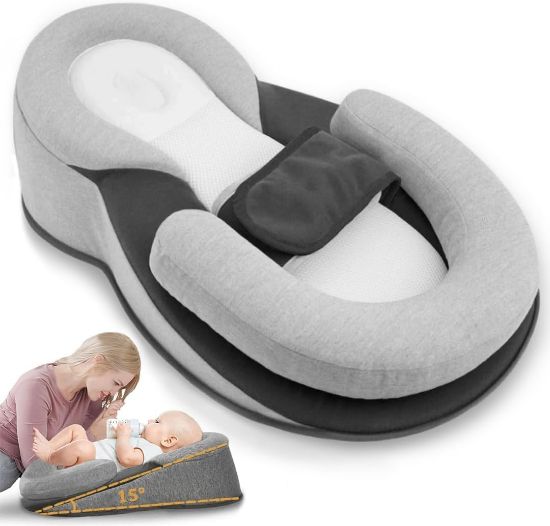 Picture of Gotvspt Baby Lounger Pillow for Infant Support Cushion Reflux Pillow, Bottle Feeding, Tummy Time,Wedge Pillow for Newborn,Adjustable Baby Wedge Pillow for Reducing Spit-Up