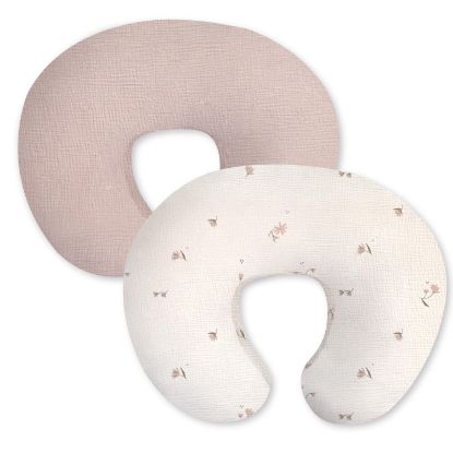Picture of Little Grape Land Muslin Nursing Pillow Covers 2 Pack, Cotton Removable Breastfeeding Pillow Covers, Feeding Pillow Slipcovers for Baby Boys & Girls, (Fog Flower & Rosy)