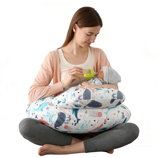 Picture of BABYLIAN Nursing Pillow for Breastfeeding,Ergonomic Baby Feeding Pillows with Removable Washable Cotton Slipcover, Adjustable Waist Strap,Plus Size,More Support for Mom and Baby(Underwater World)