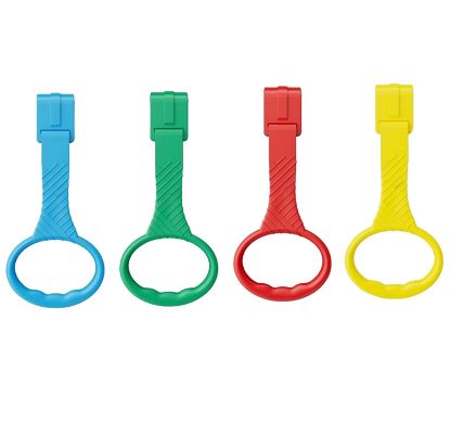 Picture of 4 Pcs 4 Color Walk Assistant Plastic Crib Pull Rings for Pull Up Rings Cot Hanging Rings for Infant Toddler Practice Tool (4, 7.5 inch)