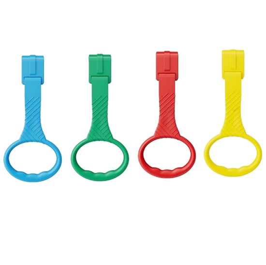 Picture of 4 Pcs 4 Color Walk Assistant Plastic Crib Pull Rings for Pull Up Rings Cot Hanging Rings for Infant Toddler Practice Tool (4, 7.5 inch)