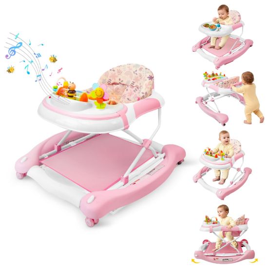 Picture of 5 in 1 Baby Walker, Music and Lights Walker for Baby Boy Girls 6-12 Months, Foldable Baby Walkers with Wheels and Bouncer Combo Portable, Toddler Infant Walker with Adjustable Height