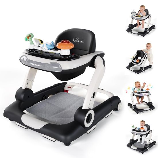 Picture of Baby Walker,4-Gear Height Adjustable Baby Walker with Wheels,5 in 1 Baby Activity Center,Music and Lights Bouncer Walker for Baby Boy 6-18 Months,Adjustable Speed Baby Push Walker