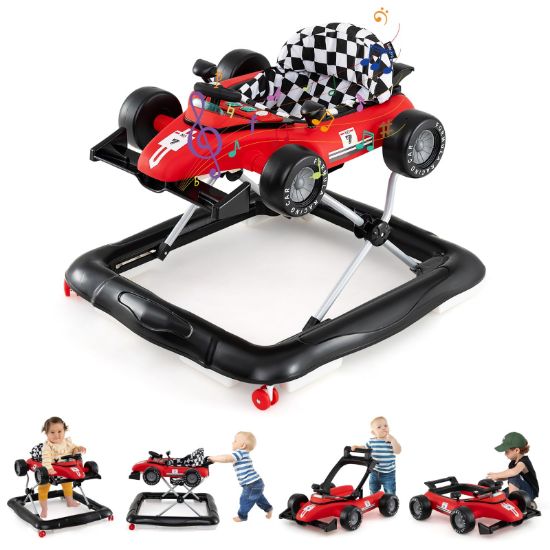 Picture of BABY JOY 4-in-1 Baby Walker, Foldable Activity Walker with Push Mode, Adjustable Height, Lights, Anti-Rollover, Baby Walker with Wheels for Boys Girls 6-18 Months (Red)