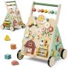 Picture of Lehoo Castle Wooden Baby Walker, Adjustable Speed Montessori Walker with Activity Center for Boys Girls, Baby Push Walker Toys for 1 Year Old Learning to Walk